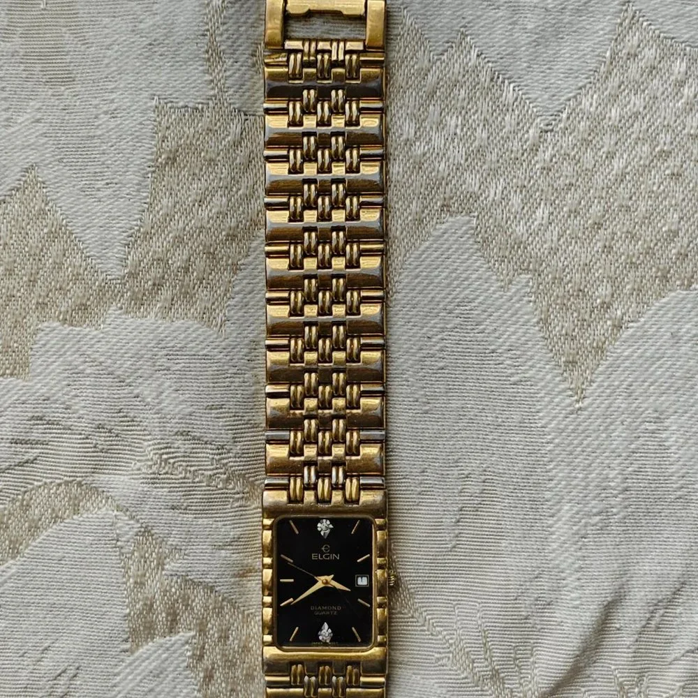 Elgin Black and Gold Tone Diamond Quartz Stainless Steel Watch - Picture 10 of 16